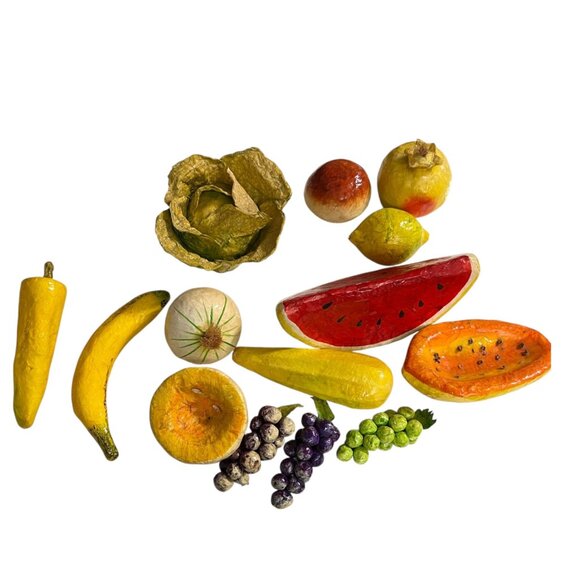 Vintage 14 Mexican Paper Mache Fruits Vegetables Folk Art - Picture 2 of 10